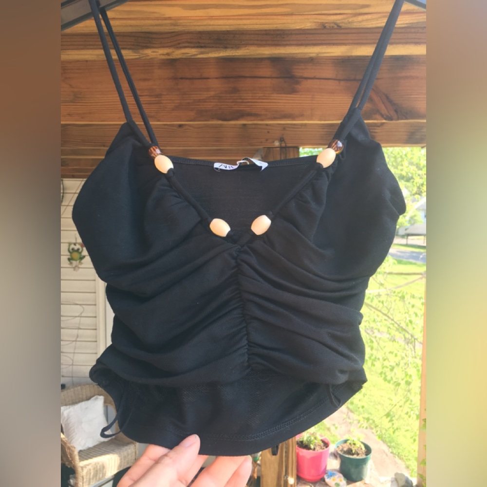 🖤NEW❤️ZARA Black Beaded Crop tank top 🖤